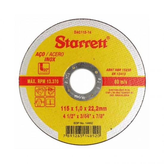 DISCO CORTE INOX 4.1/2 X 1,0 STARRET